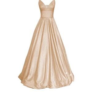 SHINDRESS Formal Champagne Glitter Evening Gown Pockets Straps Full Lined Skirt